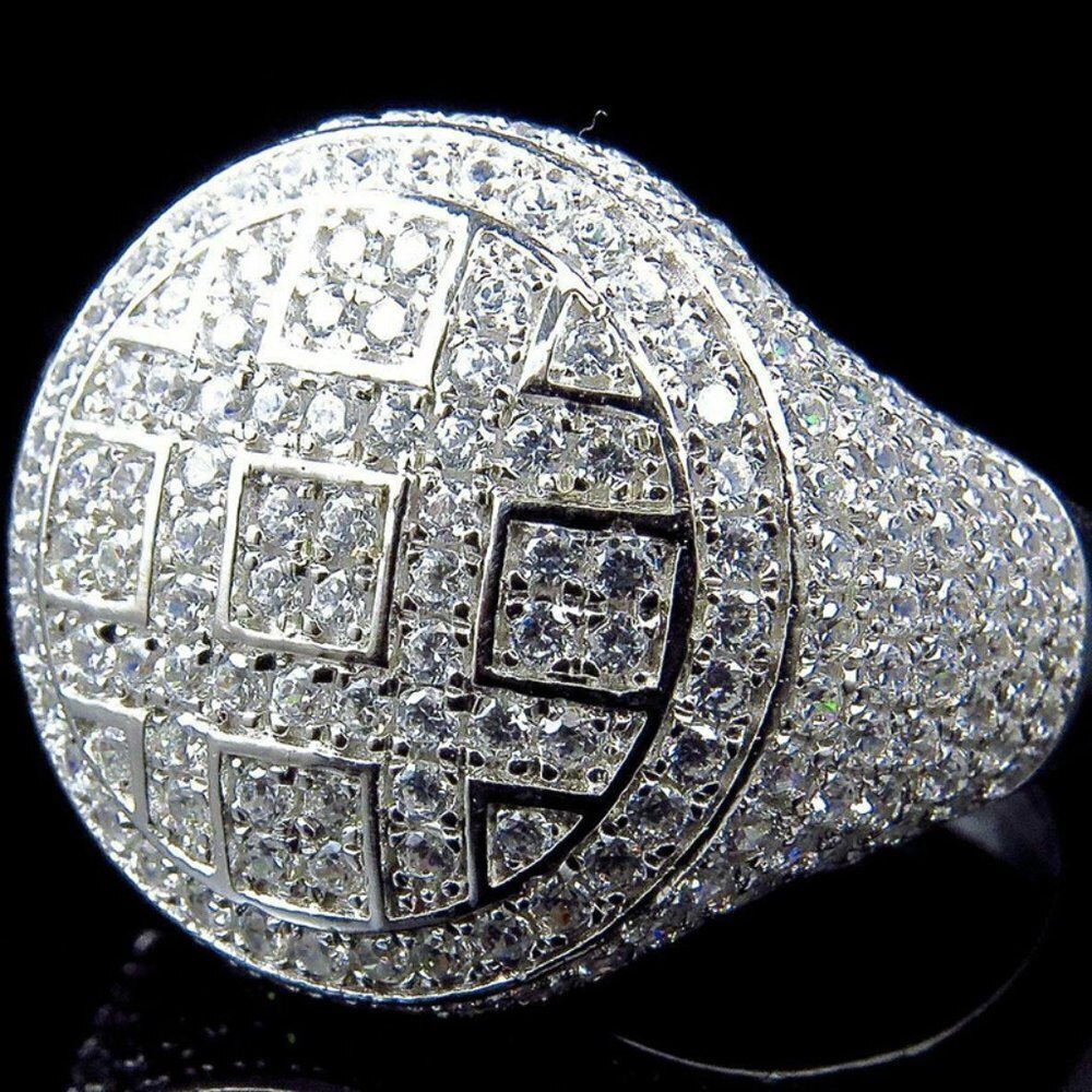Fashion Luxury Full Crystal Zircon 925 Silver Plated Ring for Men,UNVN12073 - Picture 7 of 9